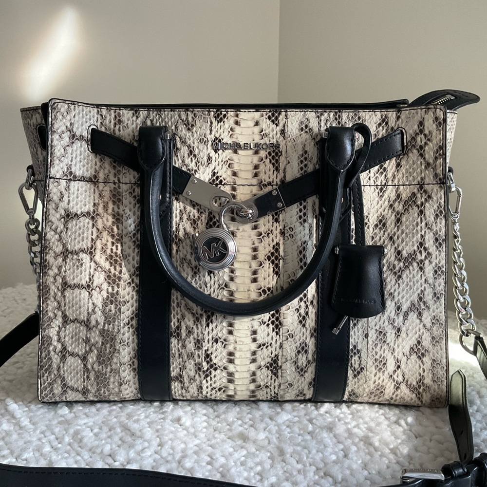 Michael Kors Black and Cream Snake Print Nouveau Hamilton